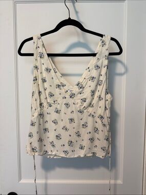 Reformation Cream Floral V-Neck Camisole with Blue Accents